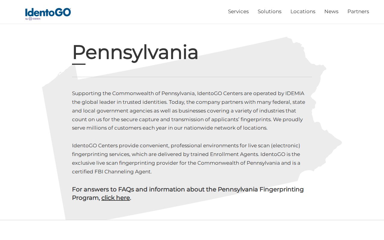 Fulton County arrest record fingerprint channel through Pennsylvania IdentoGO