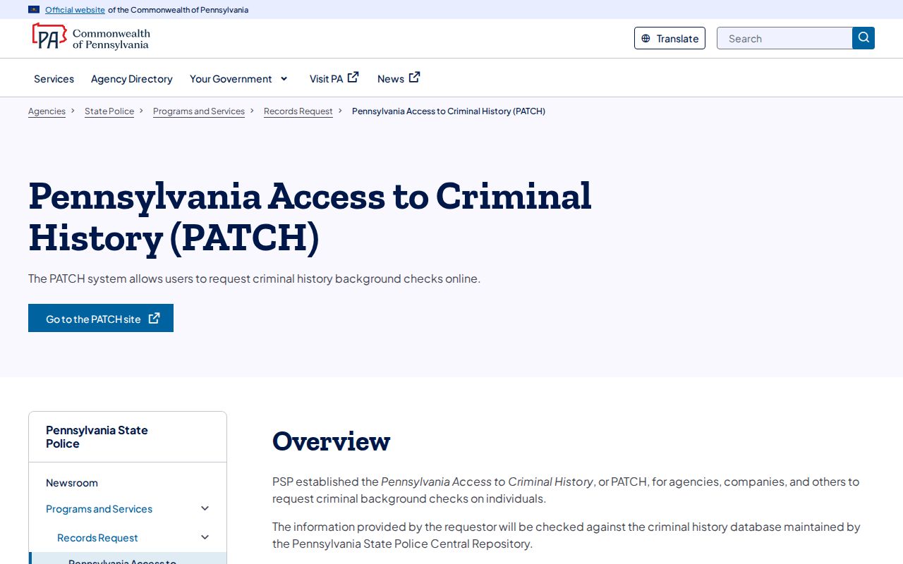 PSP overview of PATCH results used in Fulton County criminal record checks