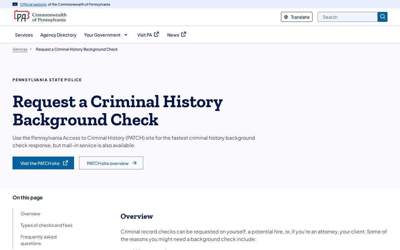 Pennsylvania State Police guidance for Fulton County criminal history checks
