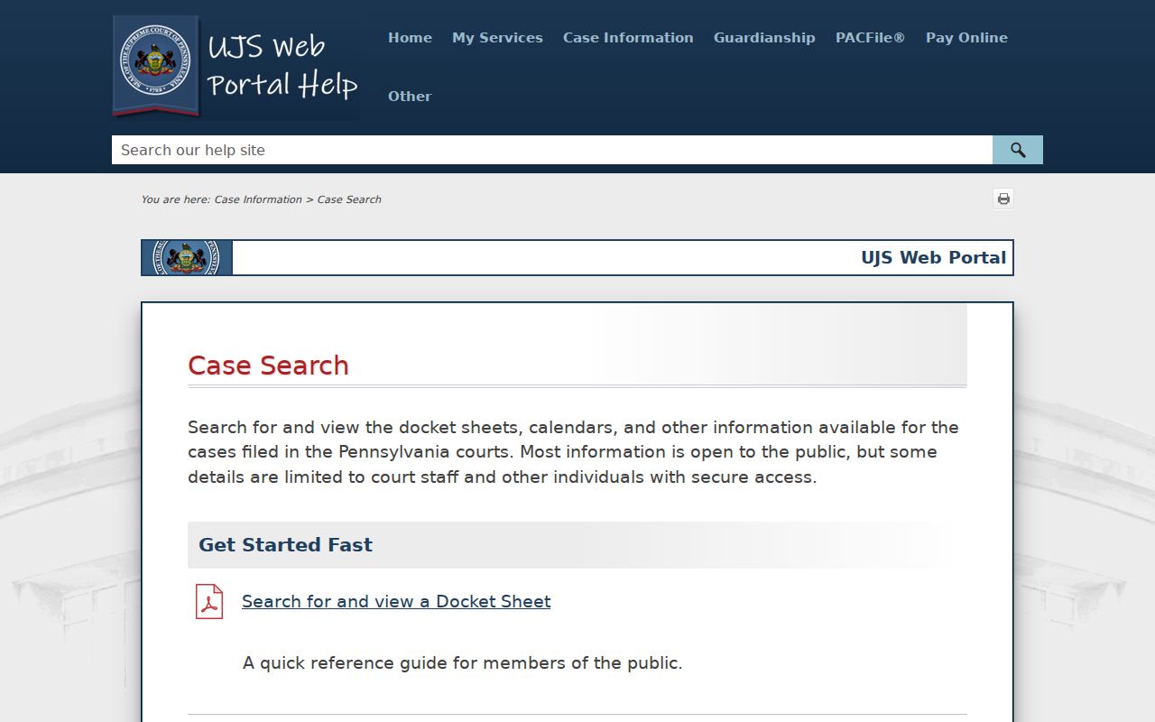 Fulton County criminal court case search help from Pennsylvania UJS