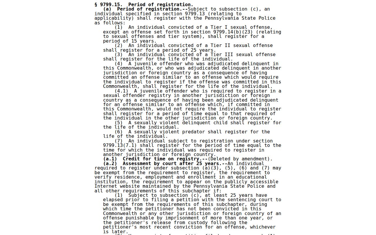 Pennsylvania registration duration law for Fulton County sex offender checks