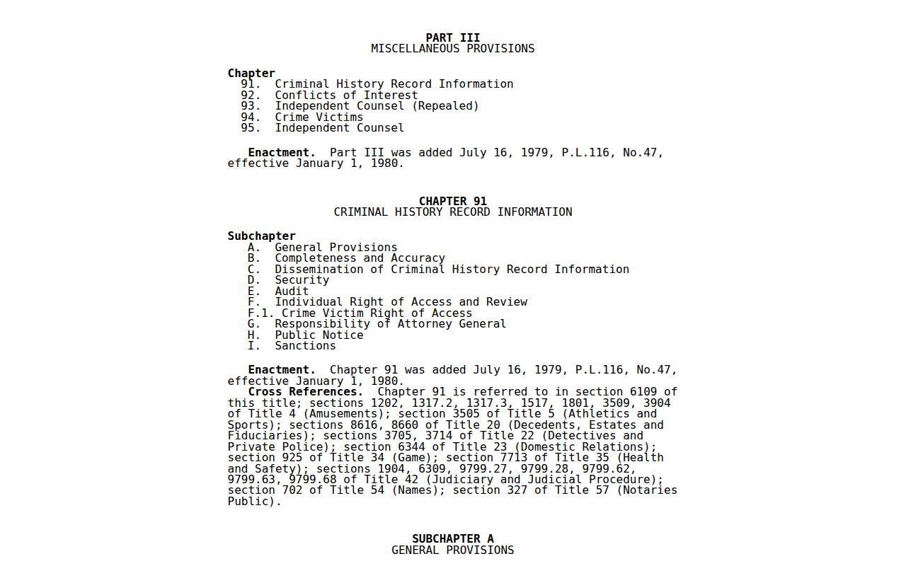 Pennsylvania criminal history law for lawful Fulton County registry use