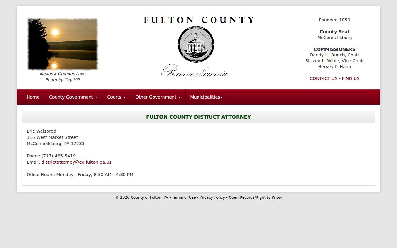 McConnellsburg criminal case office for the Fulton County District Attorney
