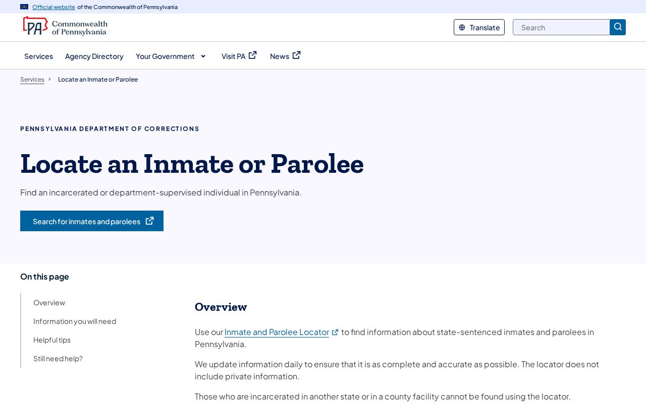 McConnellsburg criminal history search for a state inmate or parolee